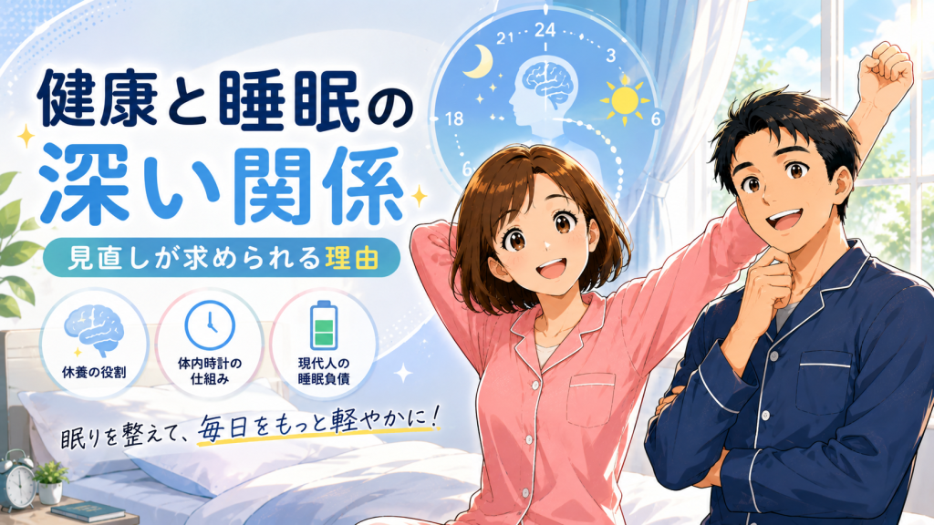 健康と睡眠の深い関係や体内時計の仕組みをイメージしたイラスト