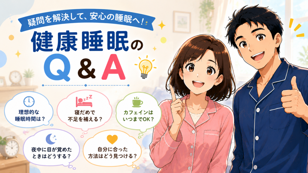 健康睡眠に関する疑問を吹き出しで解決するQ&Aイラスト