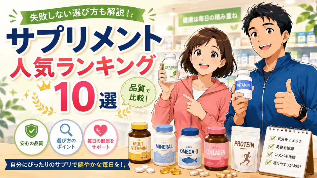 サプリメント人気ランキング10選と失敗しない選び方を紹介するアイキャッチ画像