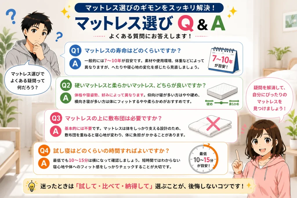 マットレス選びQ&A｜寿命・硬さ・試し寝などよくある質問を解説